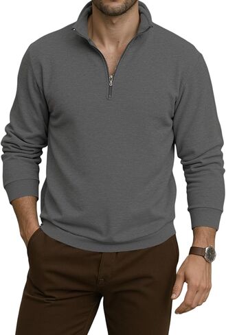 Men's Slim Fit Quarter-Zip Pullover, Long Sleeve Knit Polo Neck Sweater for Casual Wear in Saudi Arabia