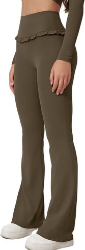 High Waist Lace Yoga Mini Flare Leggings, Smooth Fit Naked Feeling Yoga Running Fitness Sports Casual Pants in Saudi Arabia