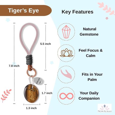 حجر عين النمر للشجاعة وتخفيف القلق - كريستال شفاء طبيعي محمول - أداة تأمل للطاقة الإيجابية والحظ السعيد والاسترخاء الواعي - هدايا فريدة للنساء والرجال in Kuwait