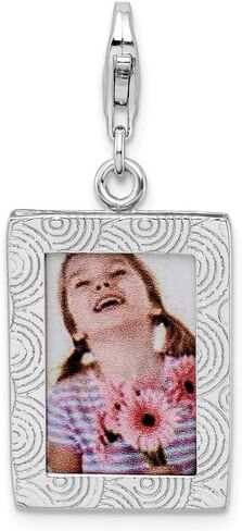 Solid 925 Sterling Silver Polished Picture Frame Lobster Clasp Charm (0.59 x 1.65 Inches) in Saudi Arabia