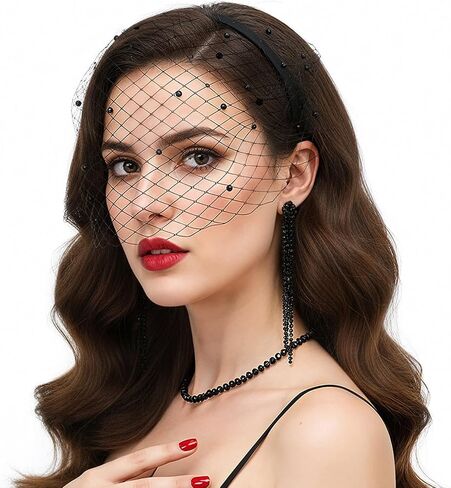 2 قطعة عقال الحجاب الأسود ، 1920s شبكة قفص العصافير الحجاب ، الحجاب خمر العرائس للنساء حفل زفاف الفاسناتور الهالوين in Kuwait