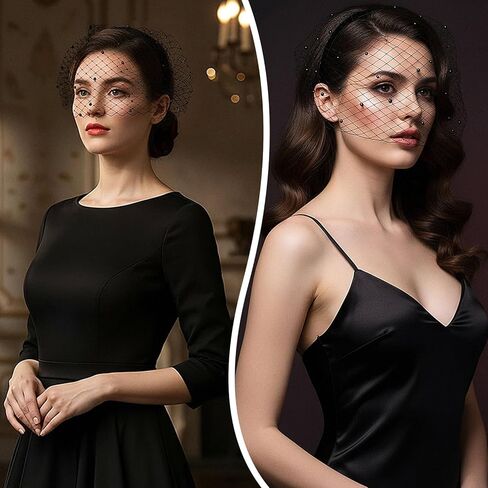 2 قطعة عقال الحجاب الأسود ، 1920s شبكة قفص العصافير الحجاب ، الحجاب خمر العرائس للنساء حفل زفاف الفاسناتور الهالوين in Kuwait