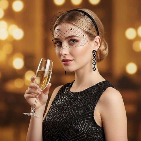 2 قطعة عقال الحجاب الأسود ، 1920s شبكة قفص العصافير الحجاب ، الحجاب خمر العرائس للنساء حفل زفاف الفاسناتور الهالوين in Kuwait