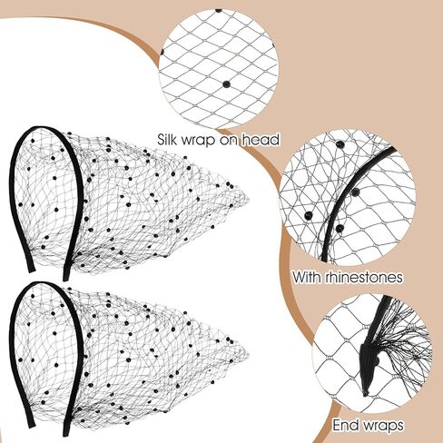 2 قطعة عقال الحجاب الأسود ، 1920s شبكة قفص العصافير الحجاب ، الحجاب خمر العرائس للنساء حفل زفاف الفاسناتور الهالوين in Kuwait
