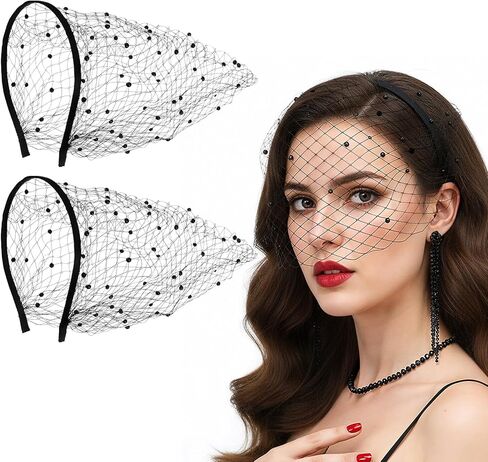 2 قطعة عقال الحجاب الأسود ، 1920s شبكة قفص العصافير الحجاب ، الحجاب خمر العرائس للنساء حفل زفاف الفاسناتور الهالوين in Kuwait