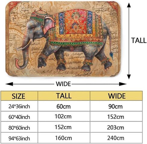African Tribal Bohemian Elephant Mandala Floral Rug - Non-Slip, Soft, Washable - Home, Dining, Living, Bedroom, Bathroom - Exotic Style - 24x36 Inch in Saudi Arabia