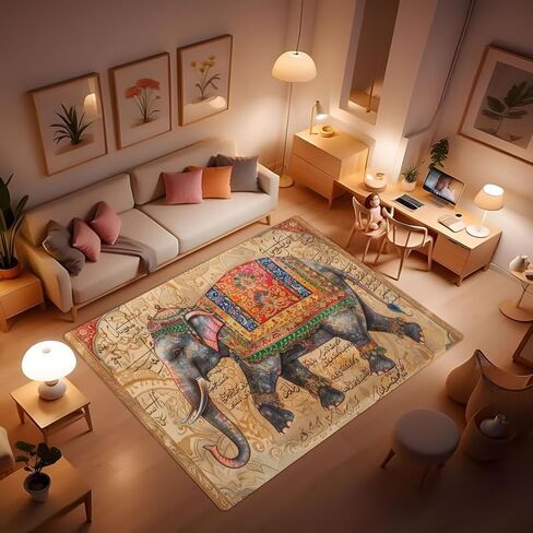 African Tribal Bohemian Elephant Mandala Floral Rug - Non-Slip, Soft, Washable - Home, Dining, Living, Bedroom, Bathroom - Exotic Style - 24x36 Inch in Saudi Arabia