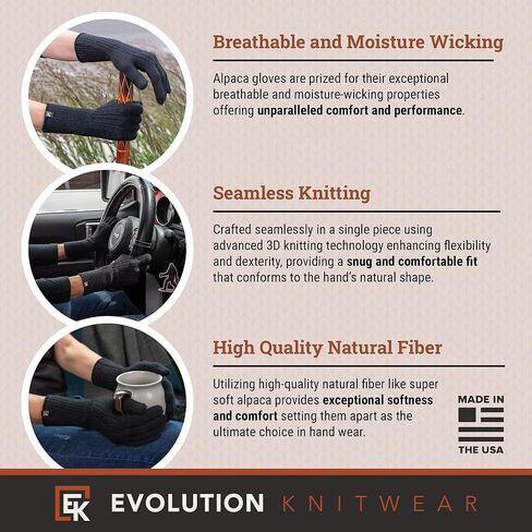 Evolution Knitwear Alpaca Cable Knit Gloves - Made in the USA - Super Soft Baby Alpaca - Small in Saudi Arabia