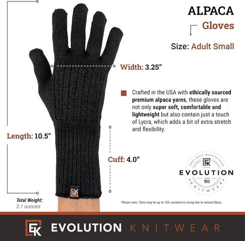 Evolution Knitwear Alpaca Cable Knit Gloves - Made in the USA - Super Soft Baby Alpaca - Small in Saudi Arabia