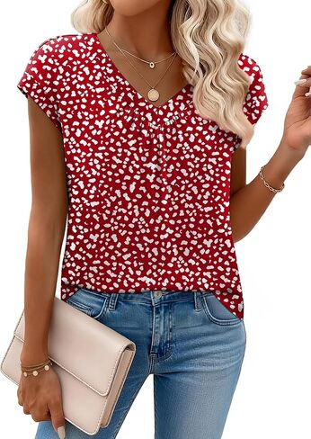 Zeagoo Womens Tops Short Sleeve V Neck Shirts Summer Dressy Casual Business Clothes Work Blouses Fashion Clothing Outfits in Saudi Arabia