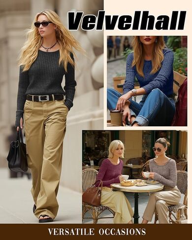 4 Pack Women's Long Sleeve Shirts Boat Neck Ribbed Knit Sweaters with Thumb Holes Loose Fit Casual Tops in Saudi Arabia