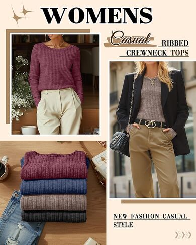 4 Pack Women's Long Sleeve Shirts Boat Neck Ribbed Knit Sweaters with Thumb Holes Loose Fit Casual Tops in Saudi Arabia