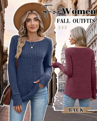 4 Pack Women's Long Sleeve Shirts Boat Neck Ribbed Knit Sweaters with Thumb Holes Loose Fit Casual Tops in Saudi Arabia
