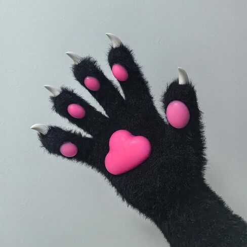 Fursuit Fluorescence Paws Gloves with Pink Pads Luminous ver, Kigurumi paws, White Plush Kig Style in Saudi Arabia