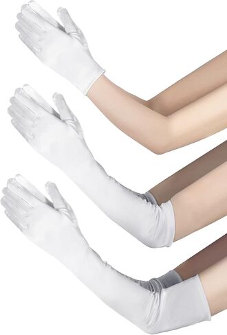 Zhanmai 3 Pairs Long Opera Party Gloves for Women 1920s Satin White Gloves for Wedding Tea Party Cosplay Costume Banquet in Saudi Arabia