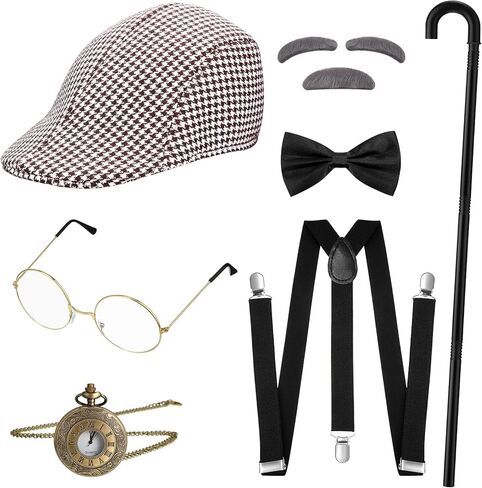 SATINIOR 7 Pcs 1920s Mens Costume 100 Days of School Costume Old Man Gangster Grandpa Accessories Cosplay Set in Saudi Arabia