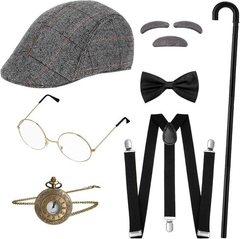 SATINIOR 7 Pcs 1920s Mens Costume 100 Days of School Costume Old Man Gangster Grandpa Accessories Cosplay Set in Saudi Arabia