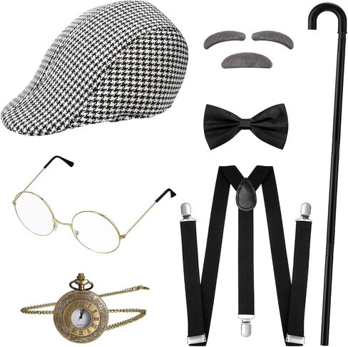 SATINIOR 7 Pcs 1920s Mens Costume 100 Days of School Costume Old Man Gangster Grandpa Accessories Cosplay Set in Saudi Arabia