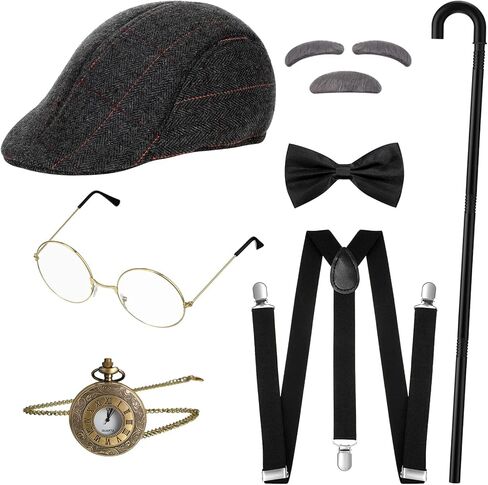 SATINIOR 7 Pcs 1920s Mens Costume 100 Days of School Costume Old Man Gangster Grandpa Accessories Cosplay Set in Saudi Arabia