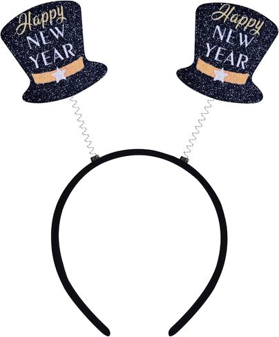 Beistle Happy New Year Boppers – 3 Pack, Black Top Hat Headbands with Gold & Silver Glitter, Festive Party Accessories for New Years Eve Celebrations, Midnight NYE Countdown Events, Photo Booth Props in Saudi Arabia