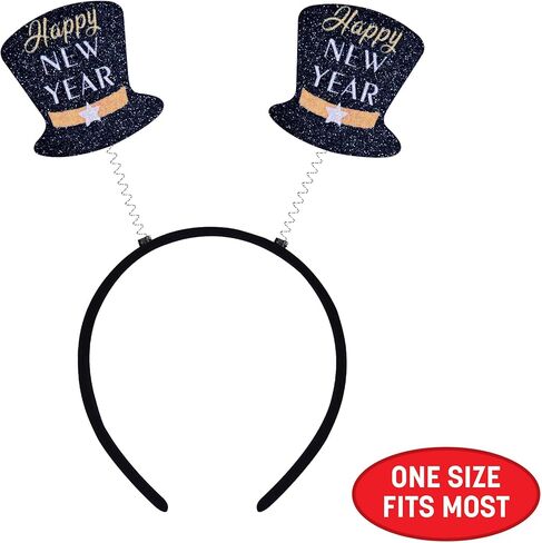 Beistle Happy New Year Boppers – 3 Pack, Black Top Hat Headbands with Gold & Silver Glitter, Festive Party Accessories for New Years Eve Celebrations, Midnight NYE Countdown Events, Photo Booth Props in Saudi Arabia