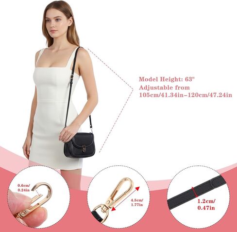 Black Purse Straps Replacement,41-47 in Adjustable Crossbody Bag Strap,0.47in Width Leather Strap with Gold Metal Swivel Hooks for Shoulder Bag Handbag Purse in Saudi Arabia