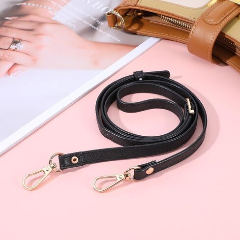 Black Purse Straps Replacement,41-47 in Adjustable Crossbody Bag Strap,0.47in Width Leather Strap with Gold Metal Swivel Hooks for Shoulder Bag Handbag Purse in Saudi Arabia