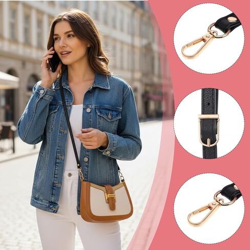 Black Purse Straps Replacement,41-47 in Adjustable Crossbody Bag Strap,0.47in Width Leather Strap with Gold Metal Swivel Hooks for Shoulder Bag Handbag Purse in Saudi Arabia