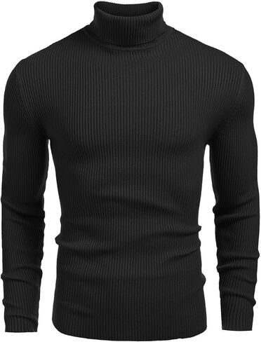 COOFANDY Mens Ribbed Slim Fit Knitted Pullover Casual Turtleneck Sweater in Kuwait