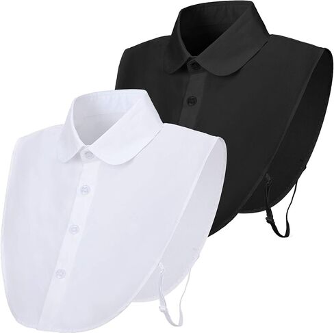 Syhood 2 Pieces Fake Collar Detachable Dickey Collar Women's Half False Shirt Blouse for Women Decorative Favors(Adult Size,White, Black) in Saudi Arabia
