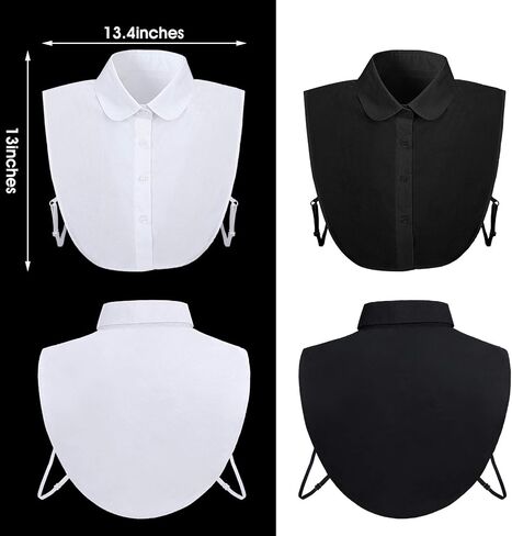 Syhood 2 Pieces Fake Collar Detachable Dickey Collar Women's Half False Shirt Blouse for Women Decorative Favors(Adult Size,White, Black) in Saudi Arabia