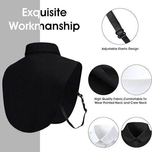 Syhood 2 Pieces Fake Collar Detachable Dickey Collar Women's Half False Shirt Blouse for Women Decorative Favors(Adult Size,White, Black) in Saudi Arabia