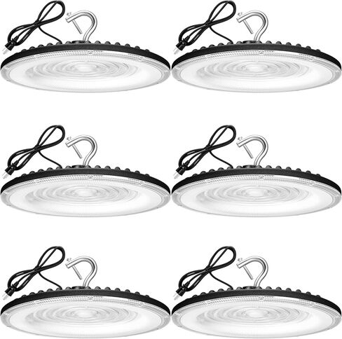 6 حزمة 300W UFO LED LED High Bay Light ، 120VAC ، 5000K Daylight Bay Lighting ، IP66 مقاوم للماء ، 45050LM ، 1300W MH/HPS مع إضاءة منطقة التوصيل للمستودع/متجر/ورشة/مرآب/حظيرة/صالة رياضية/مصنع in Kuwait
