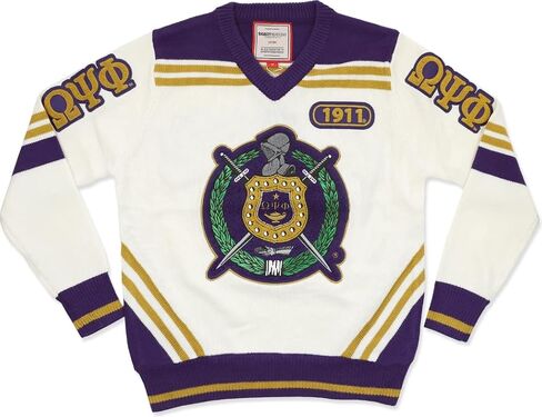 Big Boy Omega Psi/Ψ Phi Divine 9 Mens V-Neck Sweater [Ivory White/Purple] - ID#4282-991-32-0-0 in Saudi Arabia