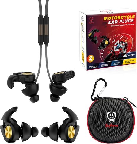 Motorcycle Ear Plugs with Lanyard, Wind Noise Reduction Keep Comms Clear & Comfy Under Helmet, 27dB Reusable Earplugs for Motorbike, Touring, Racing, Riding - 2 Sizes Hearing Protection in Saudi Arabia