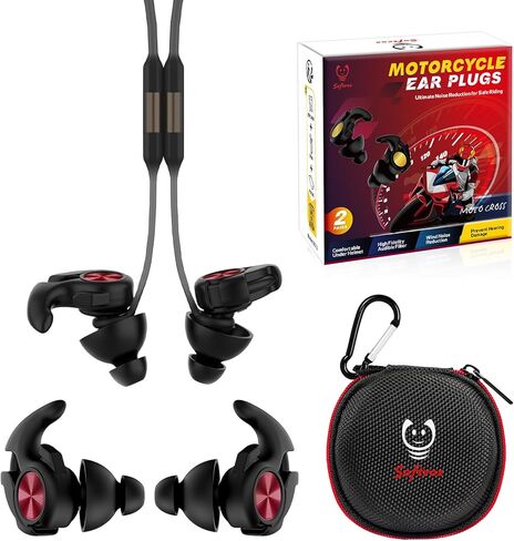 Motorcycle Ear Plugs with Lanyard, Wind Noise Reduction Keep Comms Clear & Comfy Under Helmet, 27dB Reusable Earplugs for Motorbike, Touring, Racing, Riding - 2 Sizes Hearing Protection in Saudi Arabia