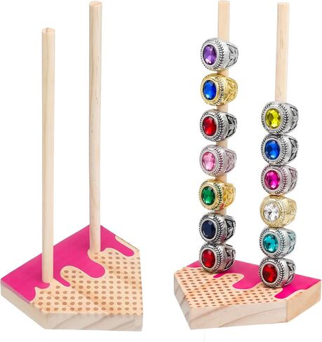 Amyhill 2 Sets Ice Cream Drip Baseball Ring Holder 10 Inch Wooden Softball Championship Ring Display Stand Stacked Storage Organizer Christmas Birthday Gift Ice Cream Drip Baseball Party Decorations in Saudi Arabia