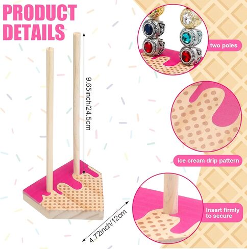 Amyhill 2 Sets Ice Cream Drip Baseball Ring Holder 10 Inch Wooden Softball Championship Ring Display Stand Stacked Storage Organizer Christmas Birthday Gift Ice Cream Drip Baseball Party Decorations in Saudi Arabia