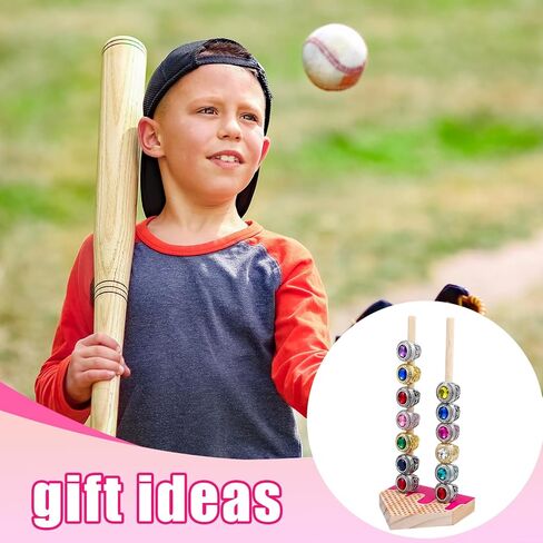 Amyhill 2 Sets Ice Cream Drip Baseball Ring Holder 10 Inch Wooden Softball Championship Ring Display Stand Stacked Storage Organizer Christmas Birthday Gift Ice Cream Drip Baseball Party Decorations in Saudi Arabia