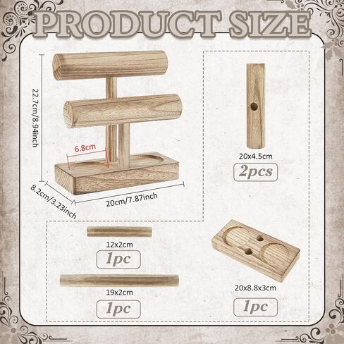 PH PandaHall 2 Tier Wooden Bracelet Holder Stand, Rustic T-bar Jewelry Organizer Tower Bangle Watch Scrunchie Display Stand Jewelry Storage Rack for Bracelet Home Boutique Vendor Booth Selling in Saudi Arabia