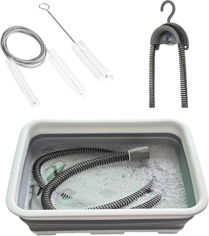 مجموعة تنظيف CPAP للخرطوم والقناع، منظف لوازم آلة Cpap يتضمن فرشاة تنظيف الأنبوب والقناع، حوض غسيل قابل للطي، شماعة تجفيف خرطوم - متوافقة مع أنابيب 22 مم و15 مم in Kuwait