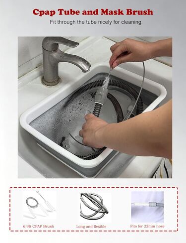 مجموعة تنظيف CPAP للخرطوم والقناع، منظف لوازم آلة Cpap يتضمن فرشاة تنظيف الأنبوب والقناع، حوض غسيل قابل للطي، شماعة تجفيف خرطوم - متوافقة مع أنابيب 22 مم و15 مم in Kuwait