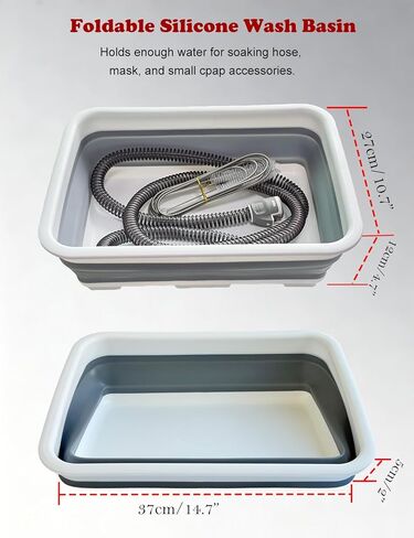 مجموعة تنظيف CPAP للخرطوم والقناع، منظف لوازم آلة Cpap يتضمن فرشاة تنظيف الأنبوب والقناع، حوض غسيل قابل للطي، شماعة تجفيف خرطوم - متوافقة مع أنابيب 22 مم و15 مم in Kuwait