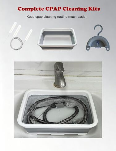 مجموعة تنظيف CPAP للخرطوم والقناع، منظف لوازم آلة Cpap يتضمن فرشاة تنظيف الأنبوب والقناع، حوض غسيل قابل للطي، شماعة تجفيف خرطوم - متوافقة مع أنابيب 22 مم و15 مم in Kuwait