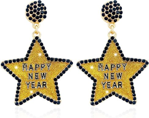Happy New Year Earring for Women Glitter Bling Rhinestone Star Letter New Year Holiday Earrings Festive Party Jewelry Gifts in Saudi Arabia