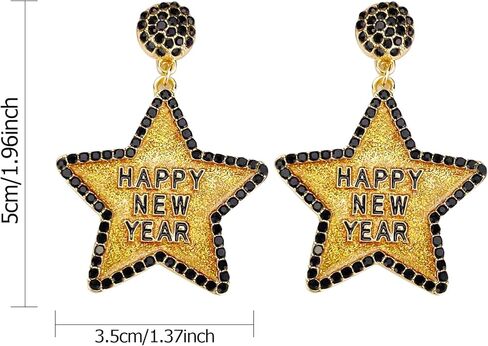 Happy New Year Earring for Women Glitter Bling Rhinestone Star Letter New Year Holiday Earrings Festive Party Jewelry Gifts in Saudi Arabia