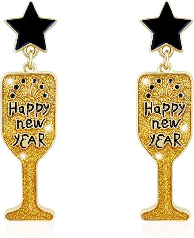 Happy New Year Earring for Women Glitter Bling Rhinestone Star Letter New Year Holiday Earrings Festive Party Jewelry Gifts in Saudi Arabia
