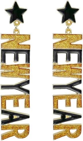 Happy New Year Earring for Women Glitter Bling Rhinestone Star Letter New Year Holiday Earrings Festive Party Jewelry Gifts in Saudi Arabia