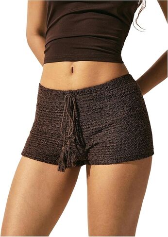 OYOANGLE Women's Concert Y2K Booty Mini Shorts Tie Front Elastic Waist Rave Hot Pants Micro Shorts in Saudi Arabia