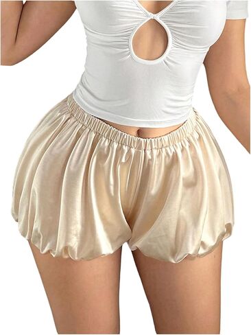 Women's Mini Bubble Shorts Elastic Waist Ruffle Shorts Y2K Bloomers in Saudi Arabia